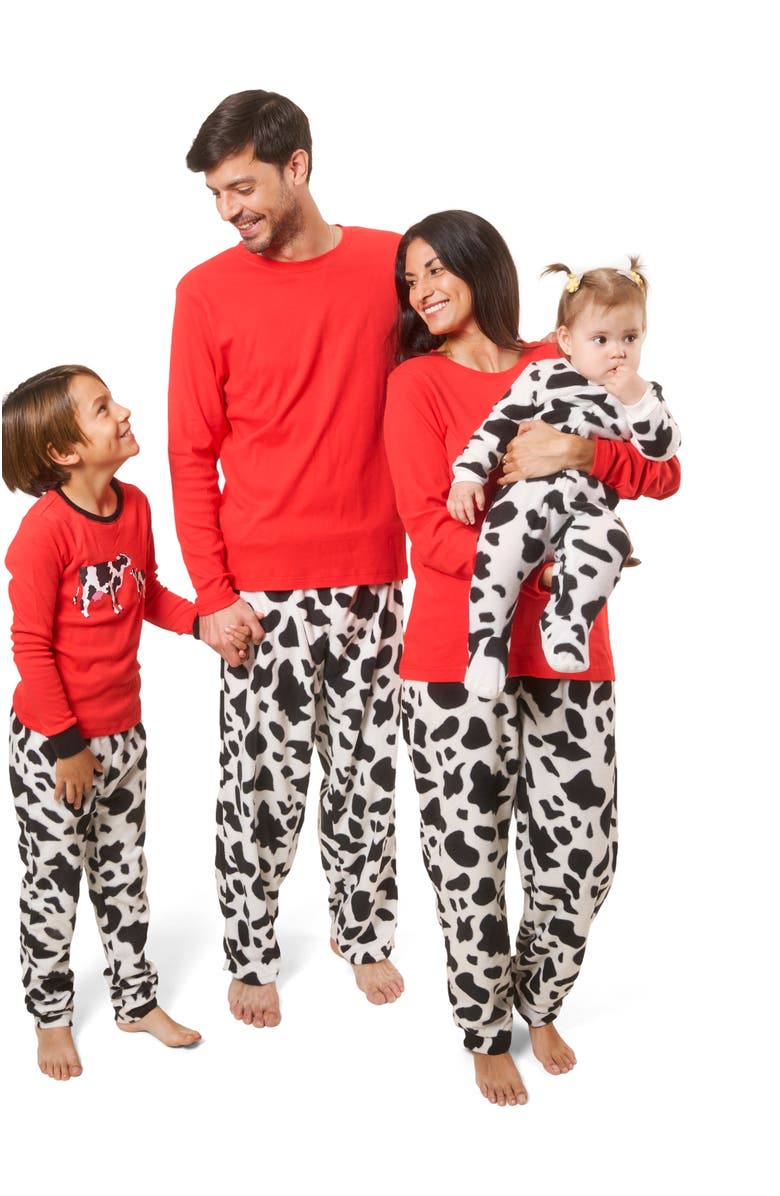 Leveret Kids Cotton Top & Fleece Pants Printed Matching Family Holiday Pajamas, Alternate, color, Cow