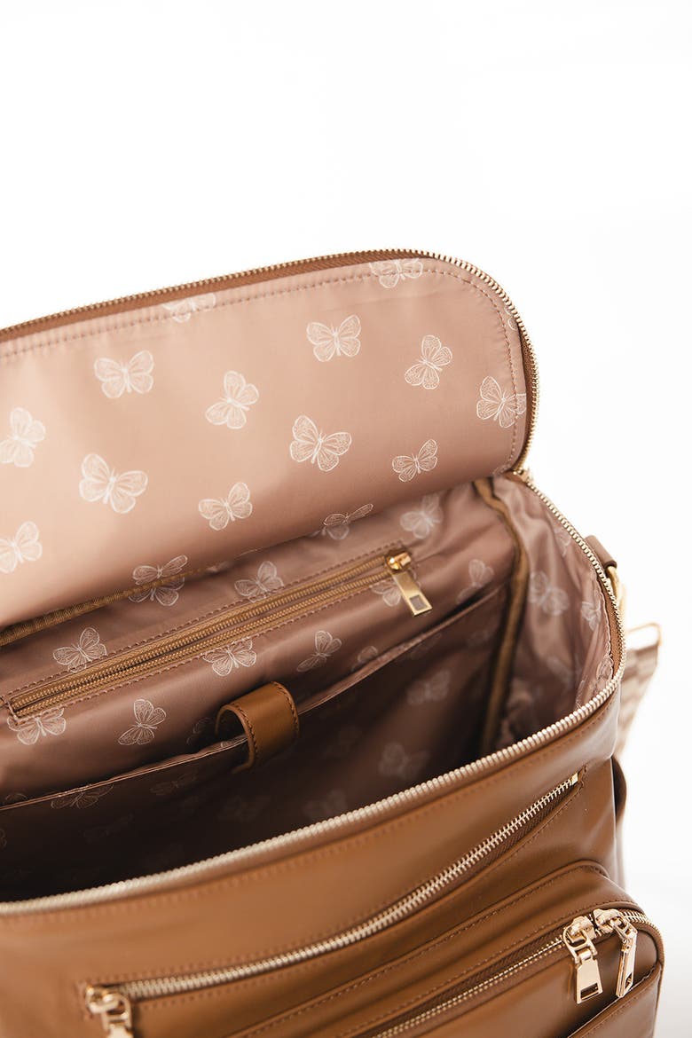 Vegan Leather Large Diaper Bag | 2 Insulated Bottle Pockets, Checkered Crossbody Strap, Stroller Straps & Changing Mat Included, Alternate, color, Brown