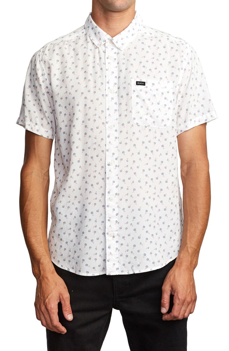 RVCA Prelude Floral Print Short Sleeve Button-Down Shirt, Main, color,