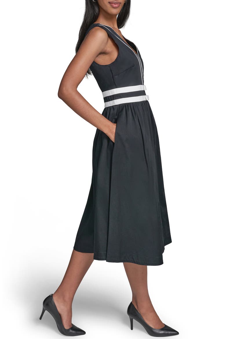 Bow Detail Sleeveless Stretch Cotton Dress, Alternate, color, BLACK