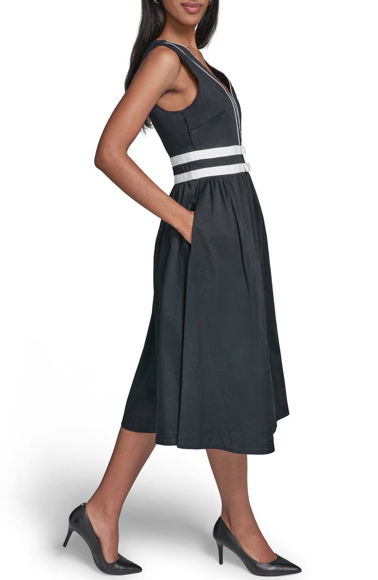 KARL LAGERFELD PARIS Bow Detail Sleeveless Stretch Cotton Dress, Alternate, color, 