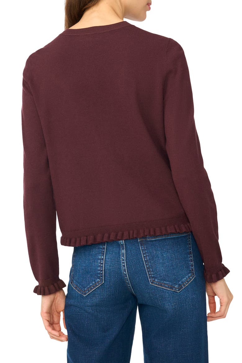 Ruffle Trim Cardigan, Alternate, color, DARK COCOA