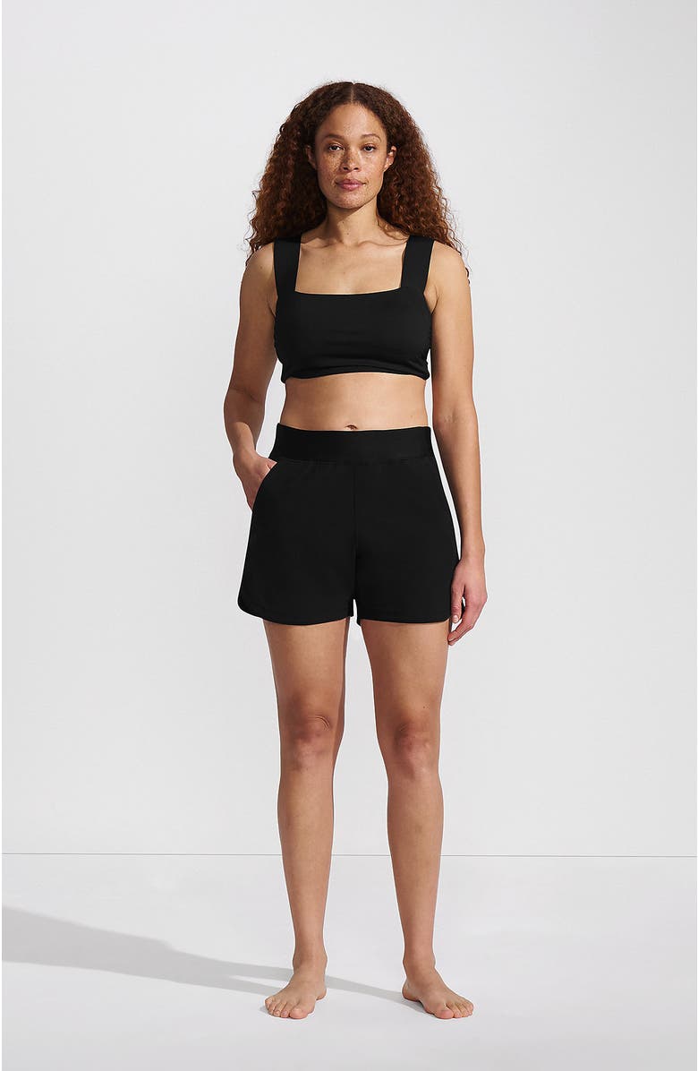 Lands' End 5" Quick Dry Elastic Waist Board Shorts Swim Cover-up Shorts with Panty, Main, color, Black