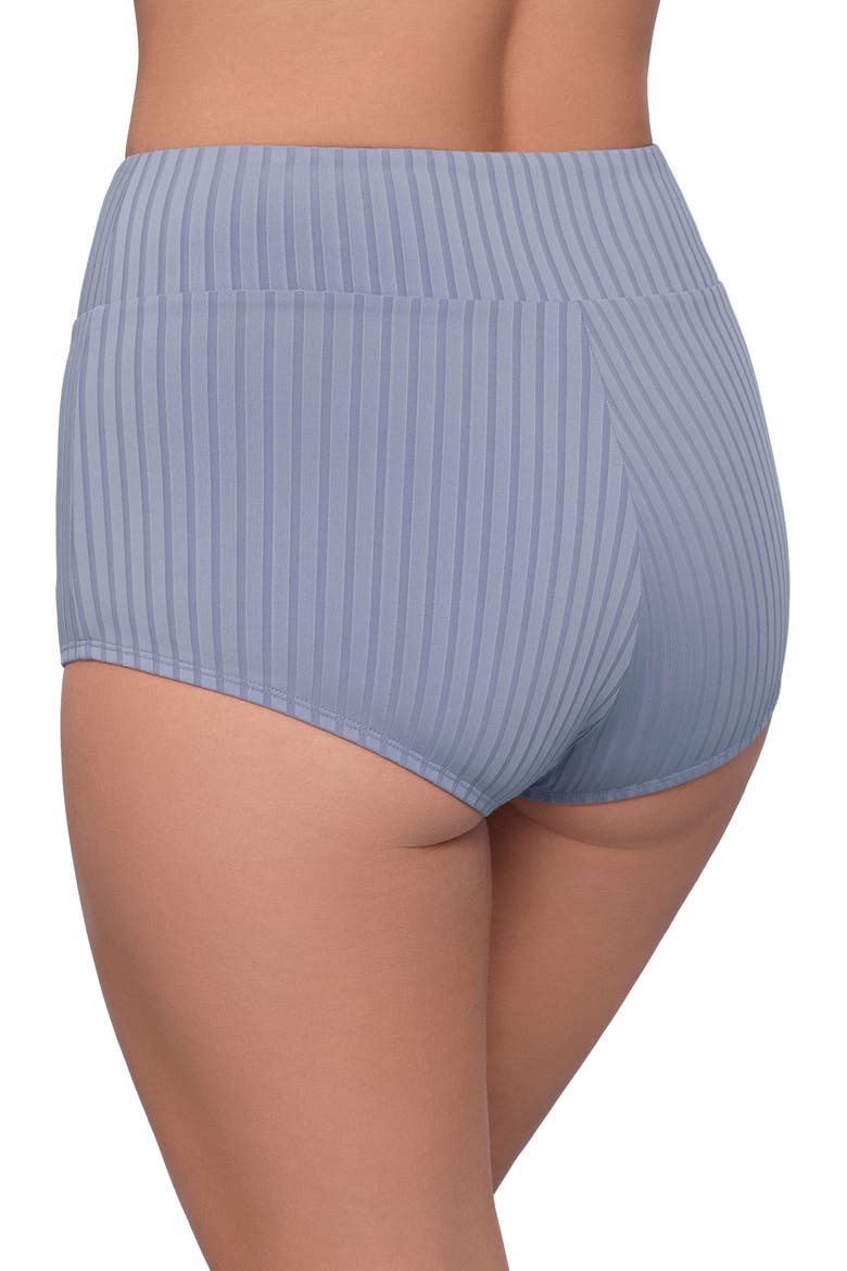 Smoothing and Sculpting Ribbed Ultra High-Waist Swim Shorts, Alternate, color, Iris