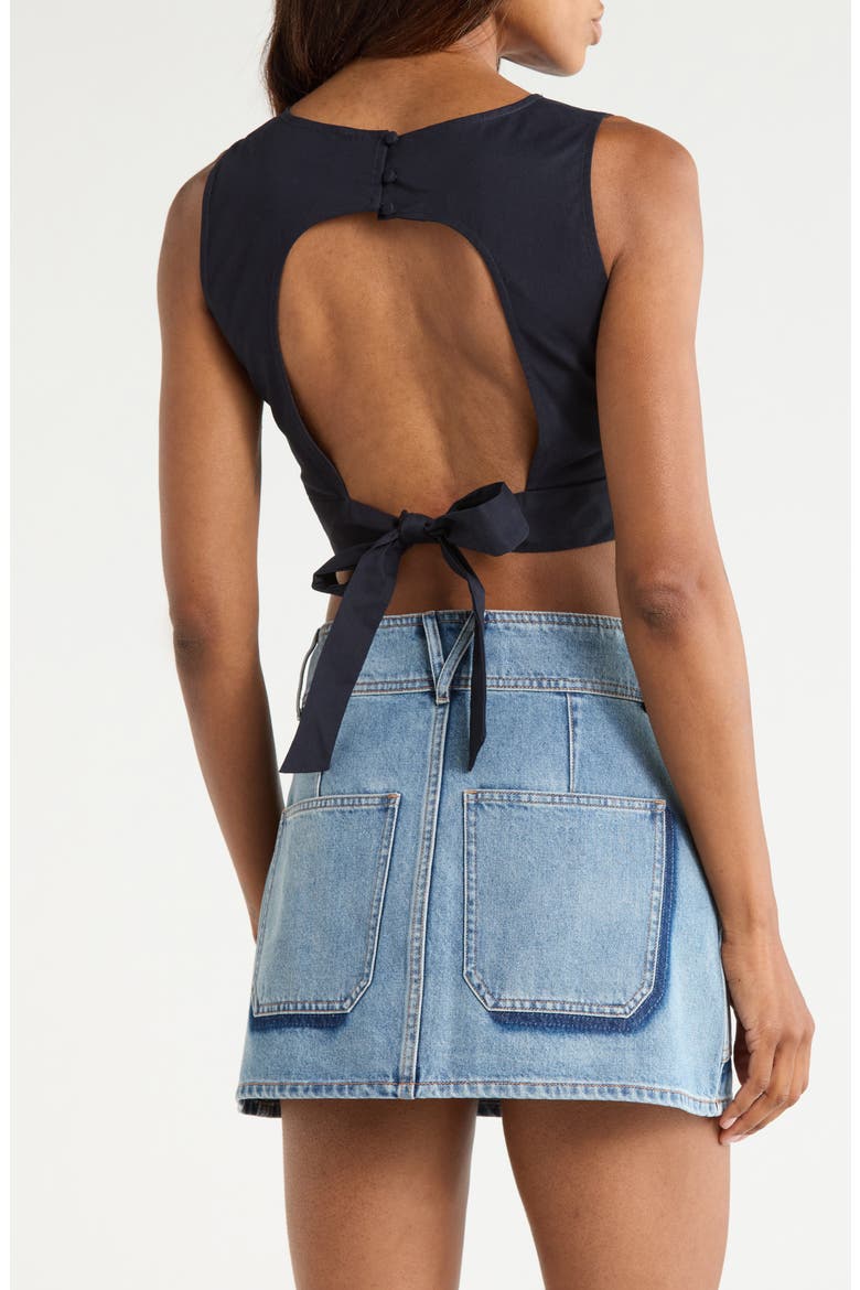 Lola Tie Back Cotton Crop Top, Alternate, color, BLEU MARINE
