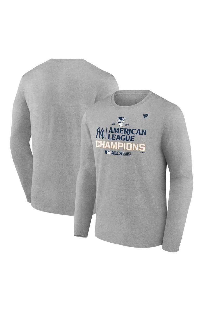 FANATICS Men's Fanatics Heather Gray New York Yankees 2024 American League Champions Locker Room Long Sleeve T-Shirt, Main, color, 