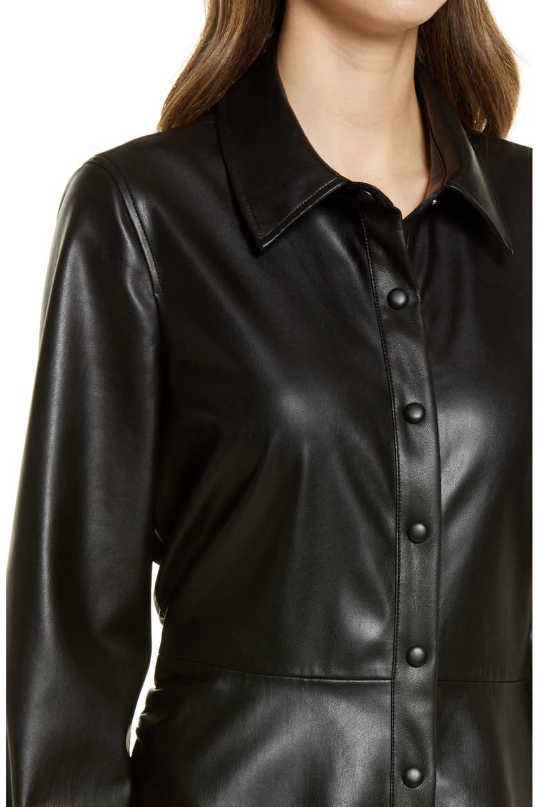 Faux Leather Long Sleeve Shirtdress, Alternate, color, BLACK
