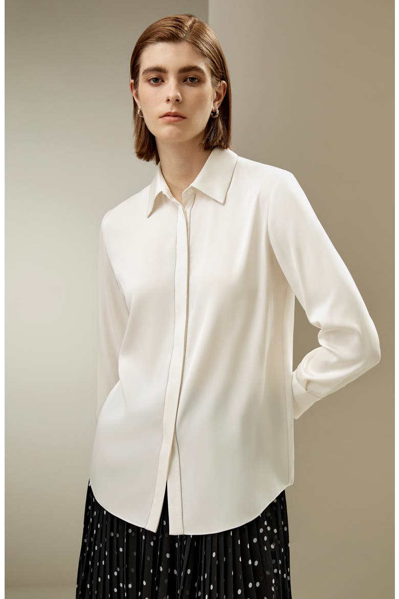 Beaded Chain Silk Shirt for Women, Alternate, color, Pearl White