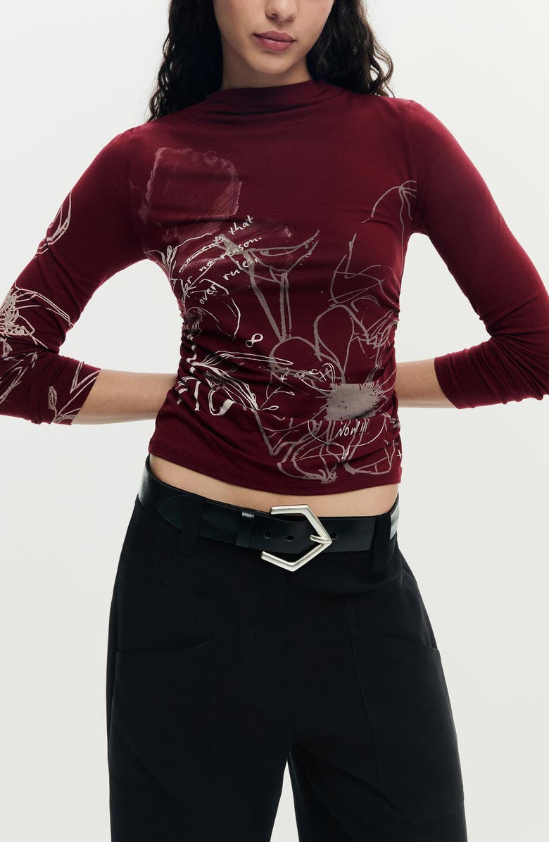 Desigual Long Sleeve Graphic T-Shirt, Main, color, Pink