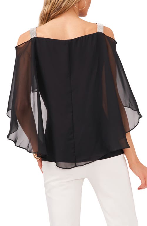 Chaus Rhinestone Trim Cold Shoulder Chiffon Blouse In Black