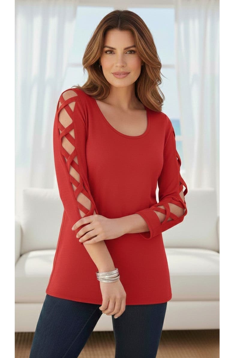 Roaman's Ultimate Lattice Sleeve Tee, Alternate, color, Classic Red