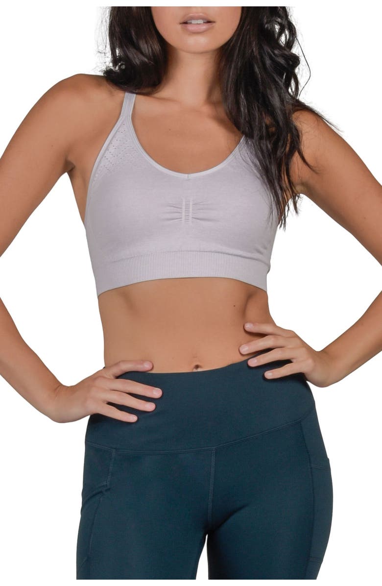 90 DEGREE BY REFLEX Strappy Racerback Sports Bra, Main, color, H.lcl - Htr.lavender Cloud