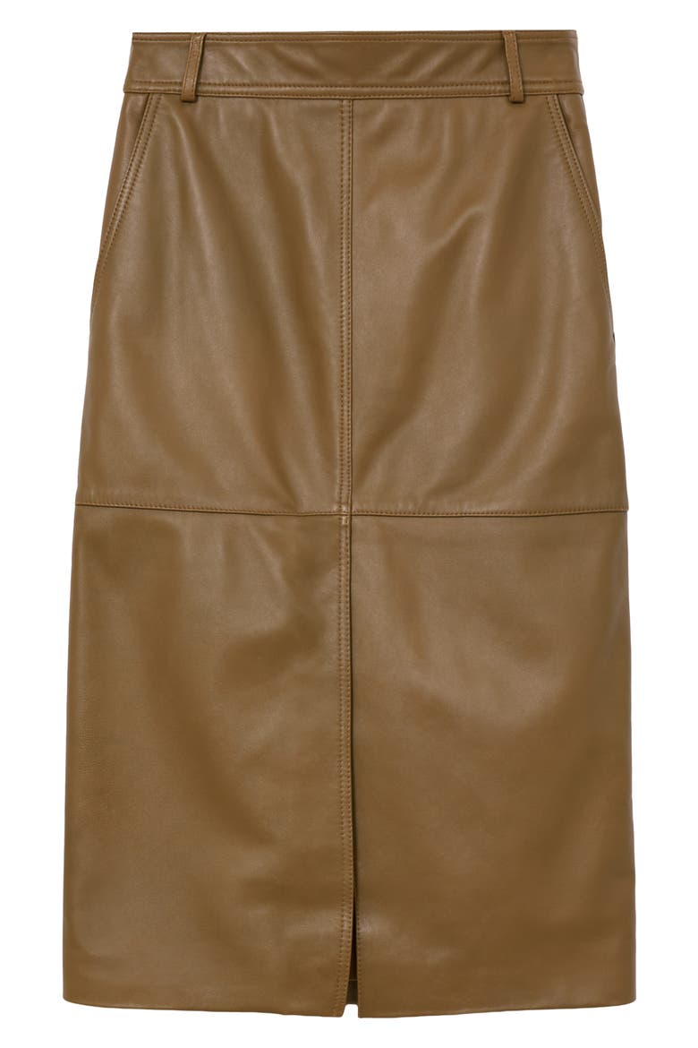 Milly Leather Midi Pencil Skirt, Alternate, color, KHAKI GREEN