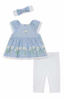 Little Me Daisy Border Top, Leggings & Headband Set