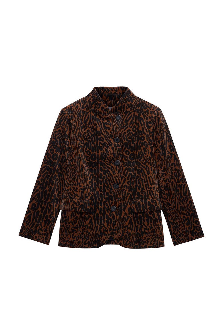 High Neck Printed Velvet Jacket, Alternate, color, Camel