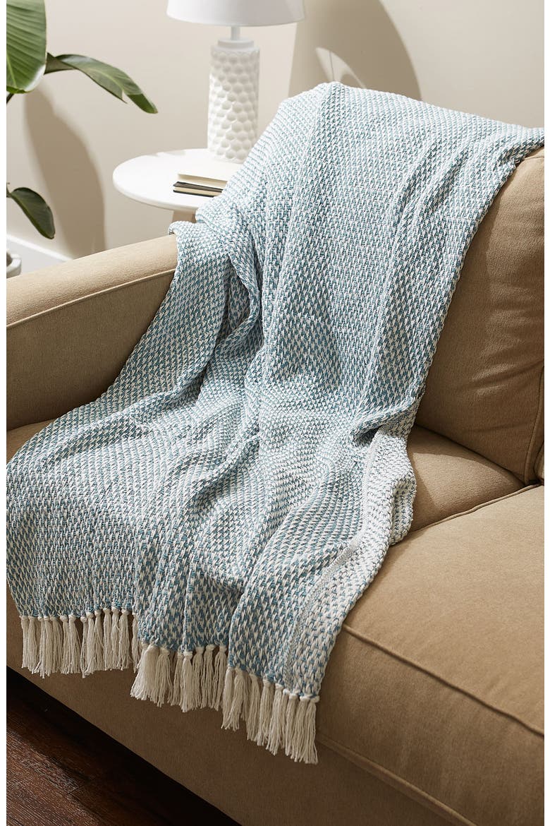 Tassel Woven Cotton Throw Blanket, Alternate, color, BLUE