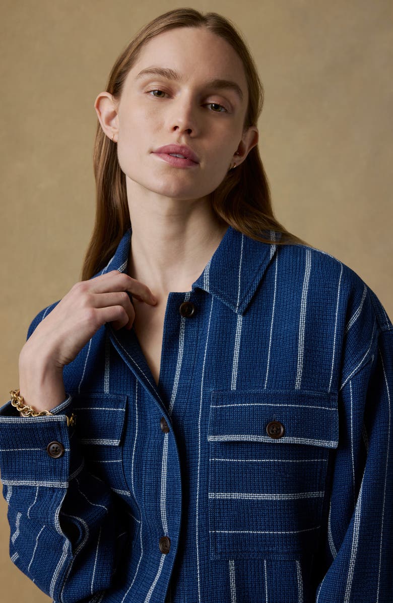 Faherty Island Tide Stripe Organic Cotton Shirt Jacket, Alternate, color, Indigo Drift Stripe