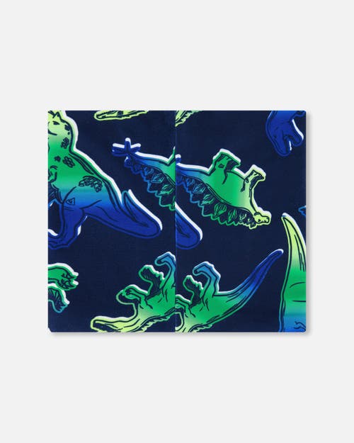 Deux Par Deux Boy's Printed Neck Tube Blue And Green Dino On Navy In Black