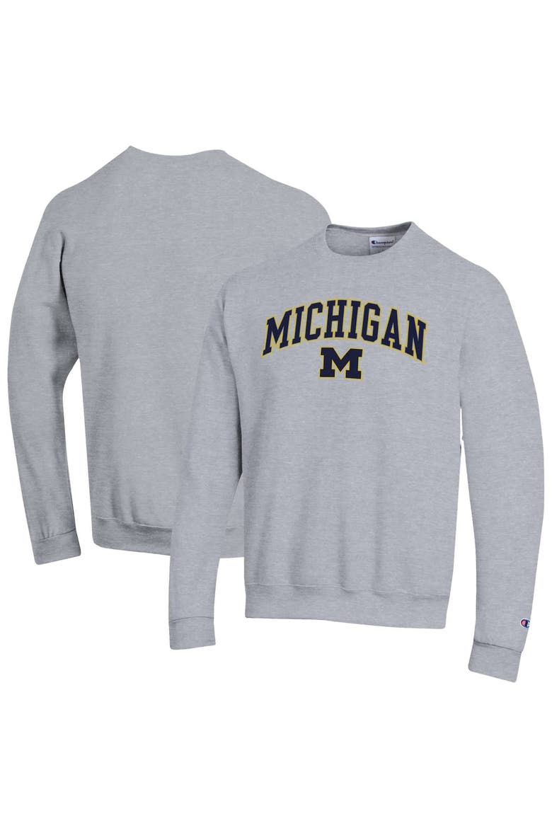 Men's Champion  Heather Gray Michigan Wolverines Arch Over Logo Pullover Sweatshirt, Alternate, color, Heather Gray