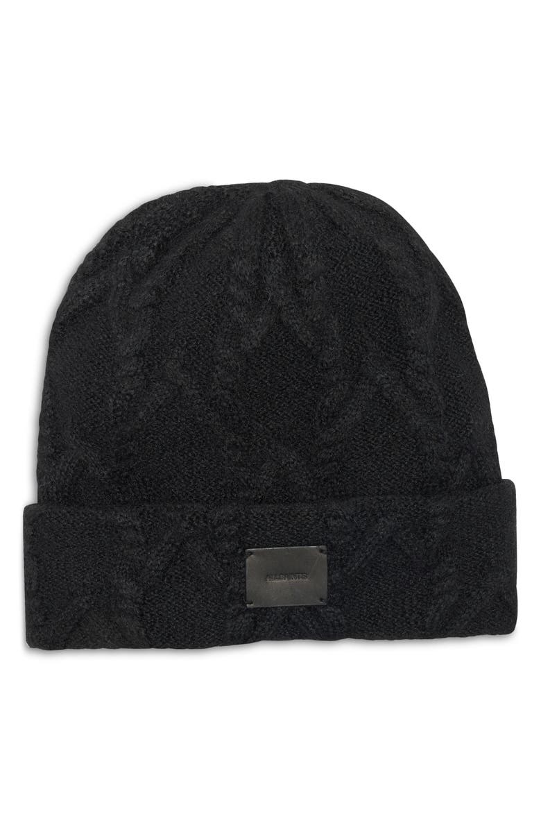 AllSaints Cable Knit Beanie, Main, color, Black 001