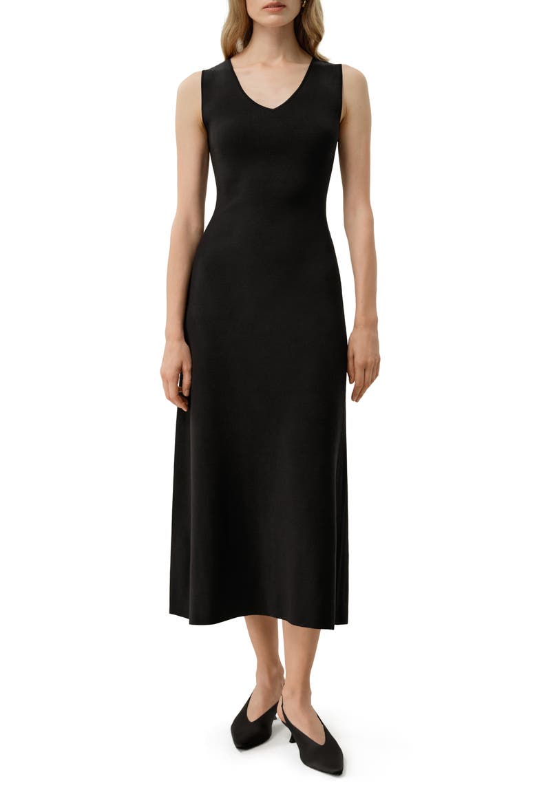 Women's Soleil Silk-Viscose Knit V-Neck Dress, Main, color, Black