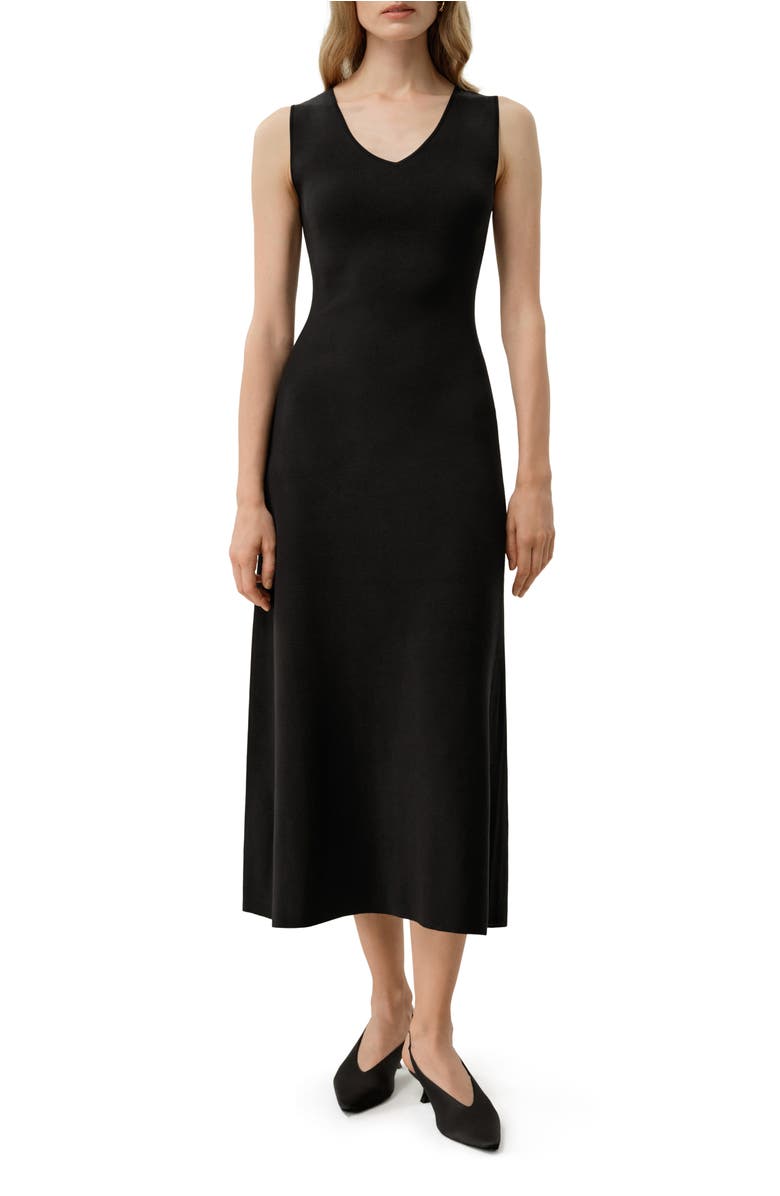 Lilysilk Soleil Silk-Viscose Knit V-Neck Dress, Main, color, Black