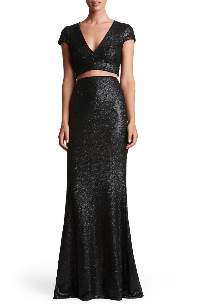 Dress the Population Cara Two-Piece Gown, Main, color, 