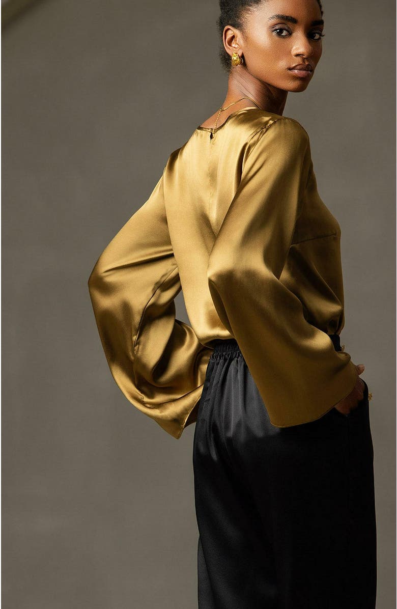 SILKSILKY 19Momme Silk Solid Color Casual Long-sleeved T-shirt, Alternate, color, 