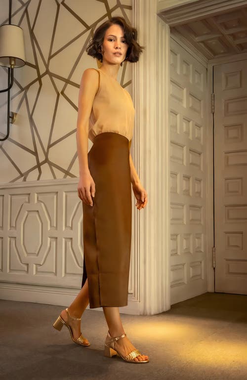 Menina Step Mia Leather Block Heel Sandal In Gold