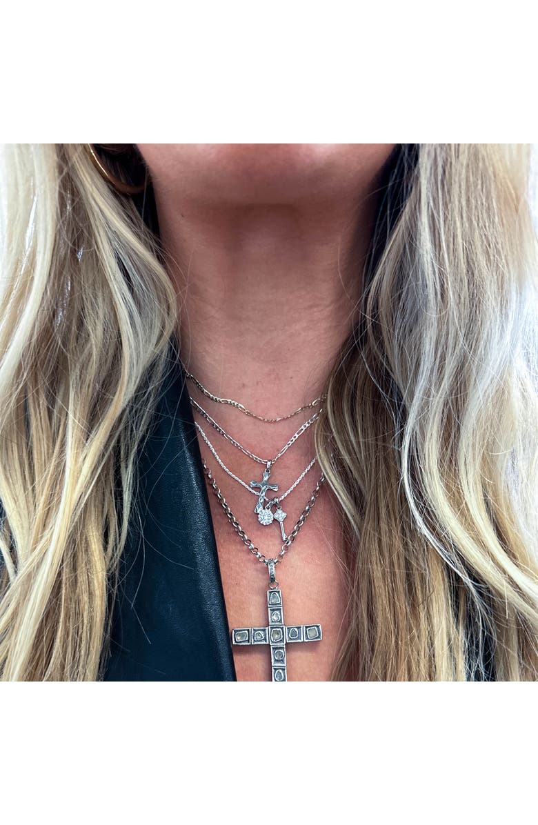 Outofoffice Silver Textured Cross Charm Necklace, Alternate, color, Silver