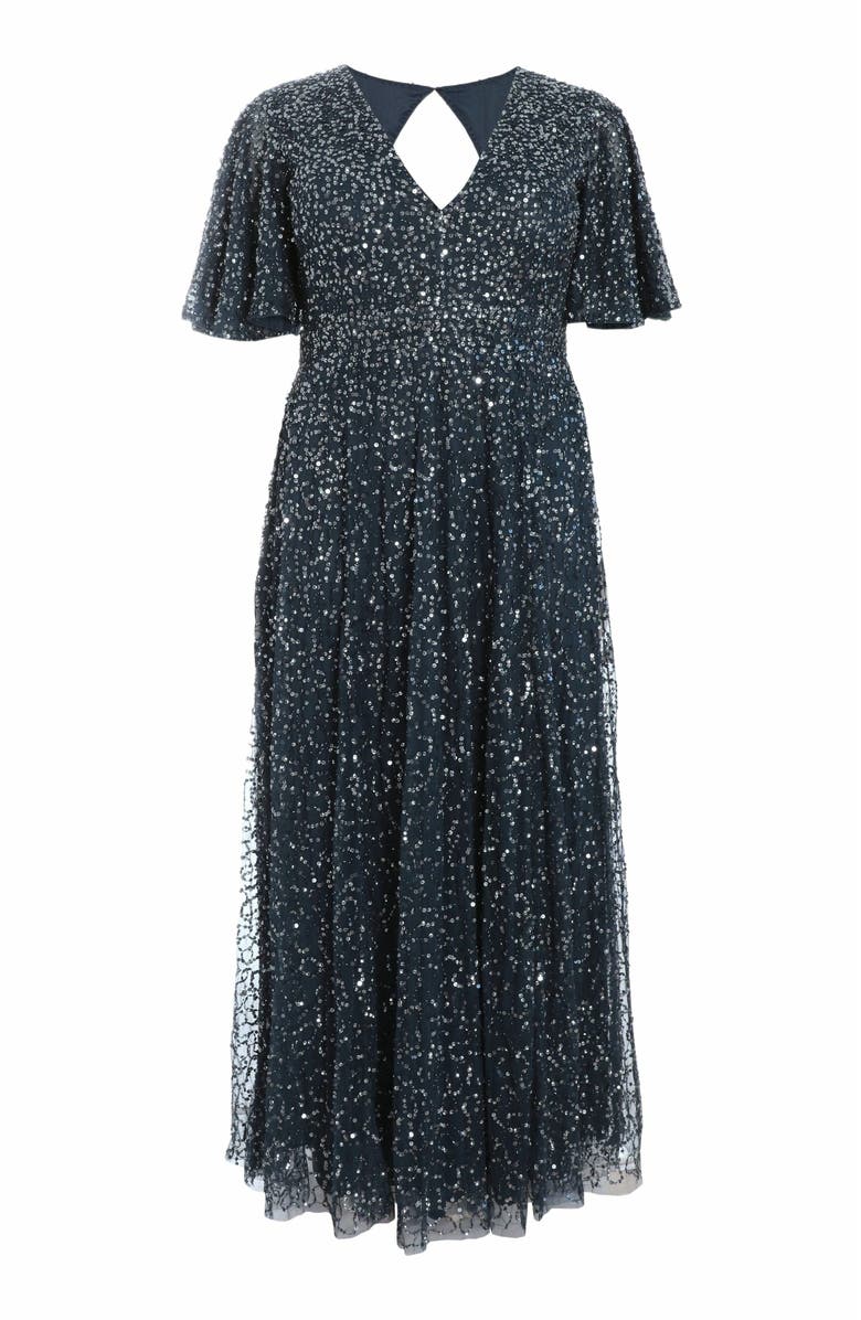 QUIZ Embellished Angel Sleeve Open Back Maxi Dress, Alternate, color, 