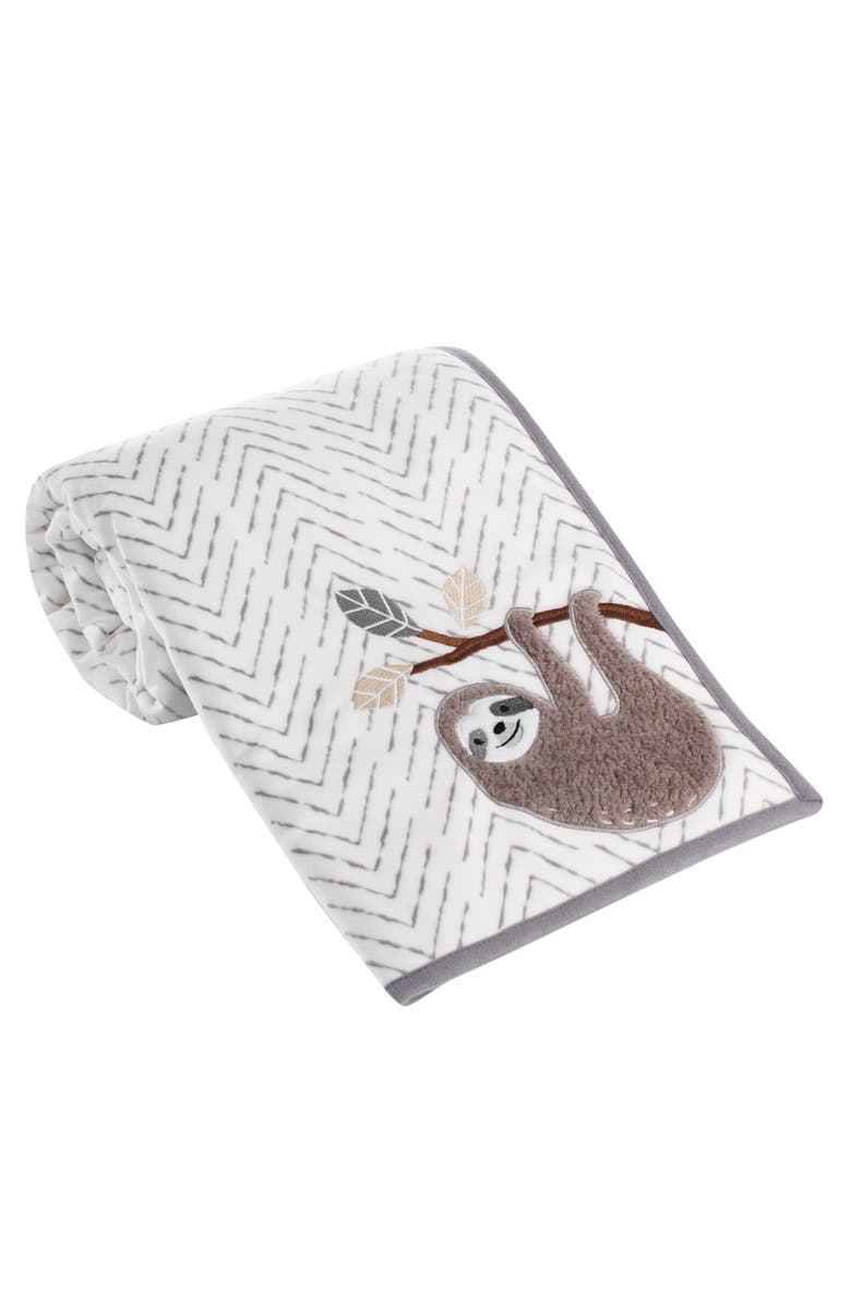Lambs & Ivy Baby Jungle Faux Shearling Sloth Baby Blanket, Main, color, White/ Grey