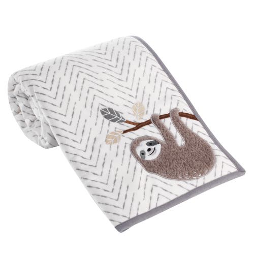 Lambs & Ivy Baby Jungle Faux Shearling Sloth Baby Blanket In Gray