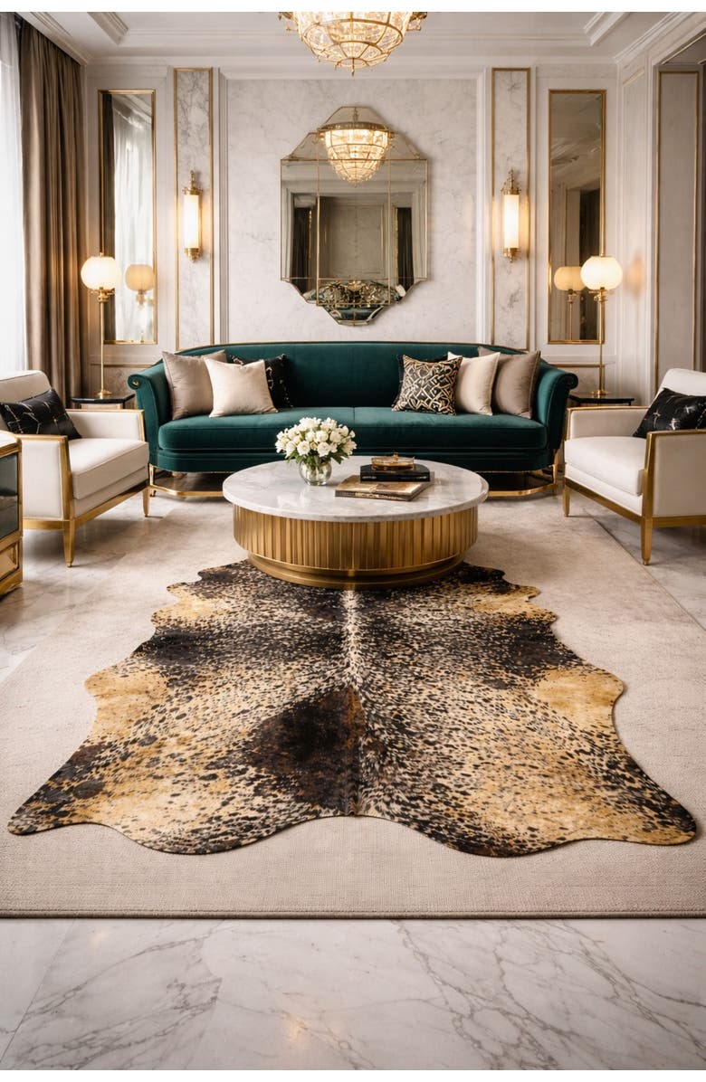 Rhacam Eco Hides Lazlo Black Speckled Cowhide Rug 8'1" x 6'3", Alternate, color, Black Speckled