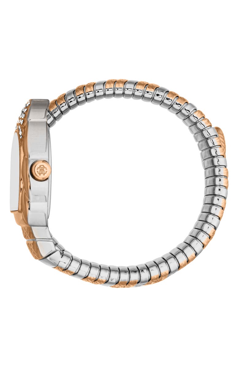 Roberto Cavalli Aurora Snake Wraparound Bracelet Watch, 24mm x 30mm, Alternate, color, Two Tone Silver / Rose Gold