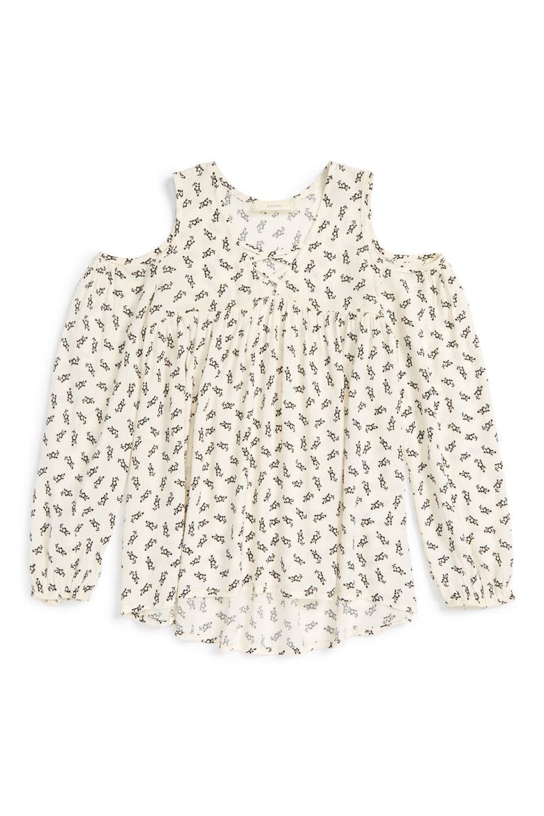 Print Cold Shoulder Top, Main, color, CREAM