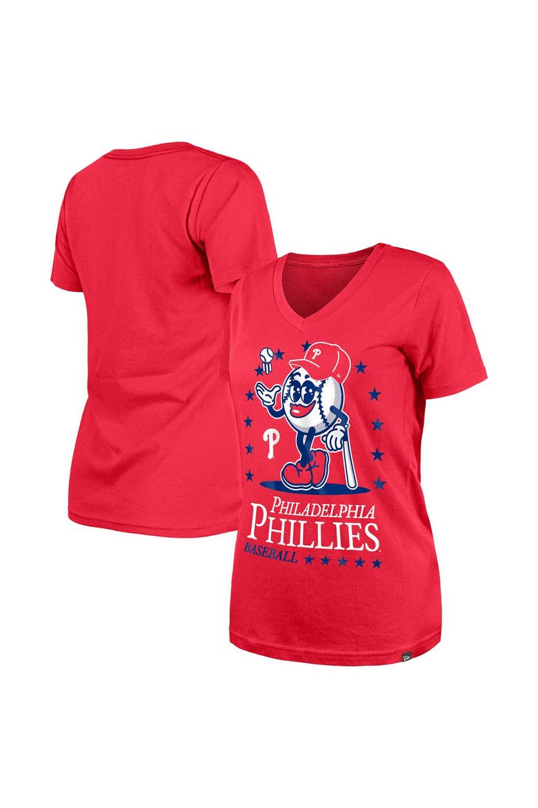 Women's New Era Red Philadelphia Phillies Little Miss 2 V-Neck T-Shirt, Main, color, Red