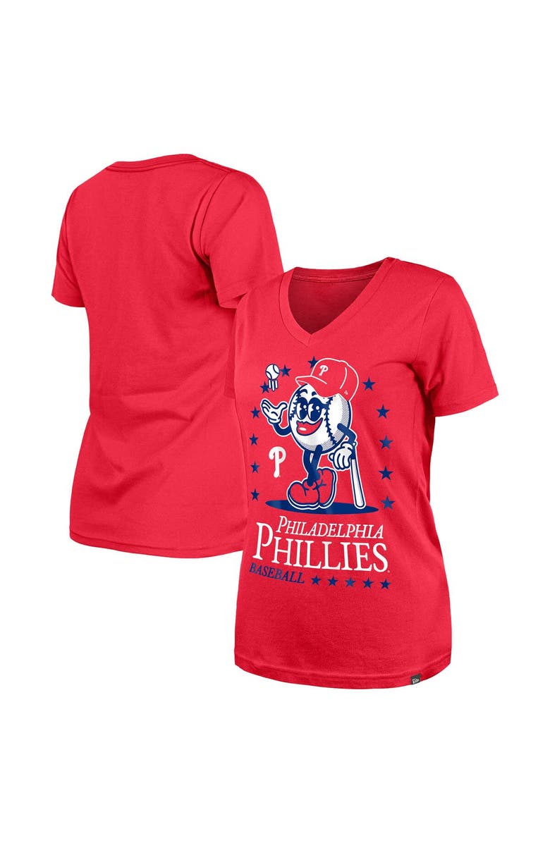 New Era Women's New Era Red Philadelphia Phillies Little Miss 2 V-Neck T-Shirt, Main, color, Red