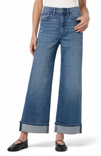 Cuffed Ankle Wide Leg Jeans