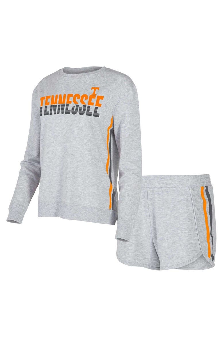 Women's Concepts Sport Gray Tennessee Volunteers Cedar Tri-Blend Long Sleeve T-Shirt & Shorts Sleep Set, Main, color, Gray