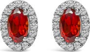 Haus of Brilliance 10K White Gold 5x3 MM Oval Cut Birthstone and Diamond Halo Stud Earrings