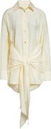 OSSOU Arroyo Tie Front Crinkle Satin Button-Up Shirt