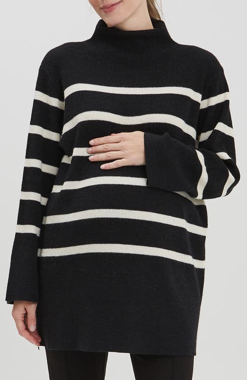 Nom Maternity Sarabeth Stripe Tunic Sweater in Black And White Stripe 