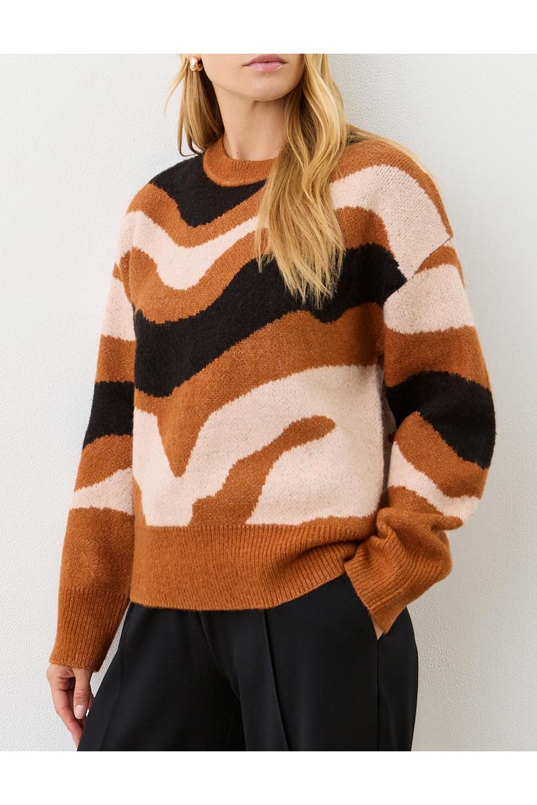 Minnie Abstract Print Knitted Sweater, Alternate, color, Brown