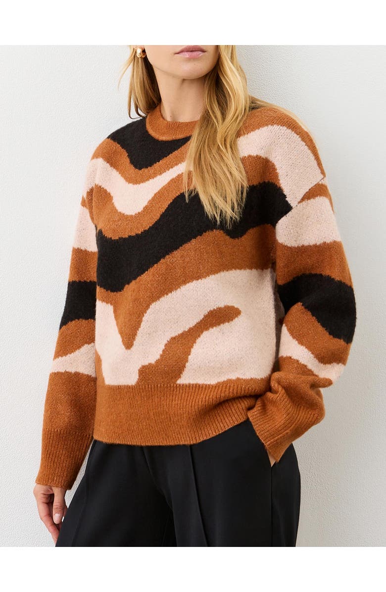 Finery London Minnie Abstract Print Knitted Sweater, Alternate, color, Brown