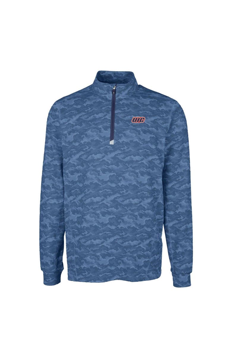 Cutter & Buck Men's Cutter & Buck Navy UIC Flames Big & Tall Traverse Camo Print Stretch Quarter-Zip Pullover Top, Alternate, color,
