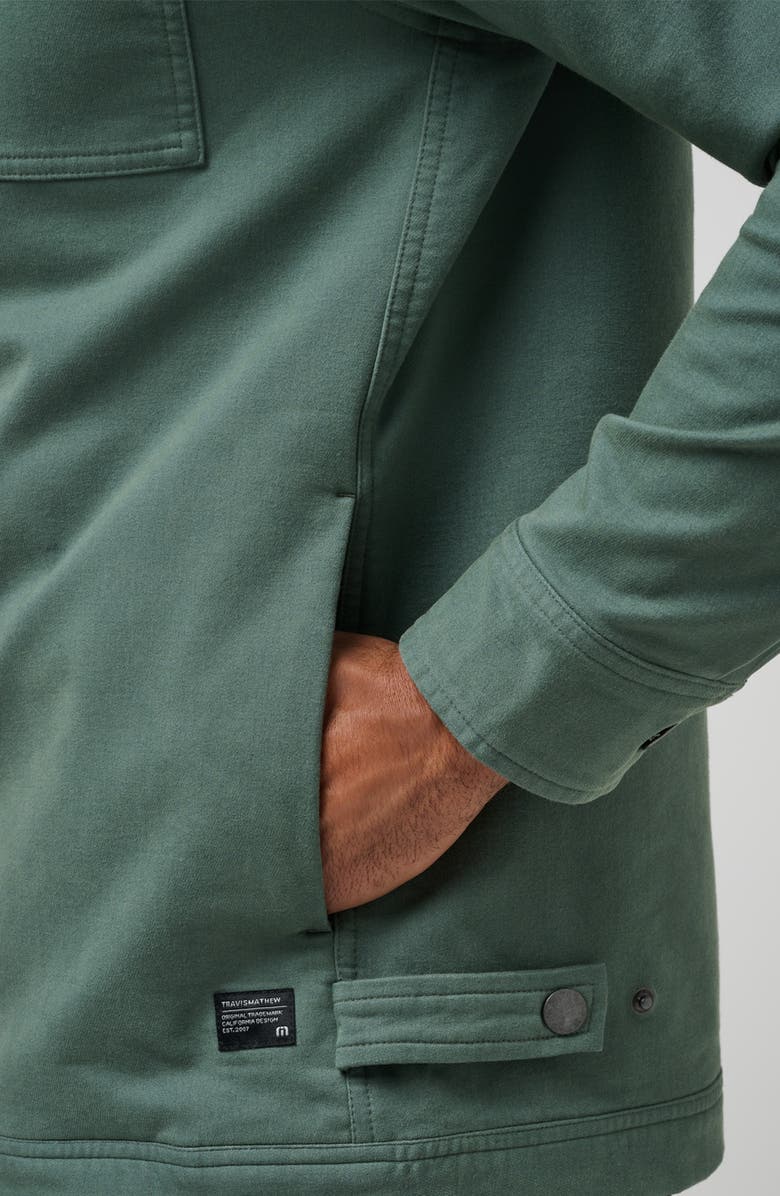 TravisMathew Cloud Denim Fleece Collar Jacket, Alternate, color, Balsam Green