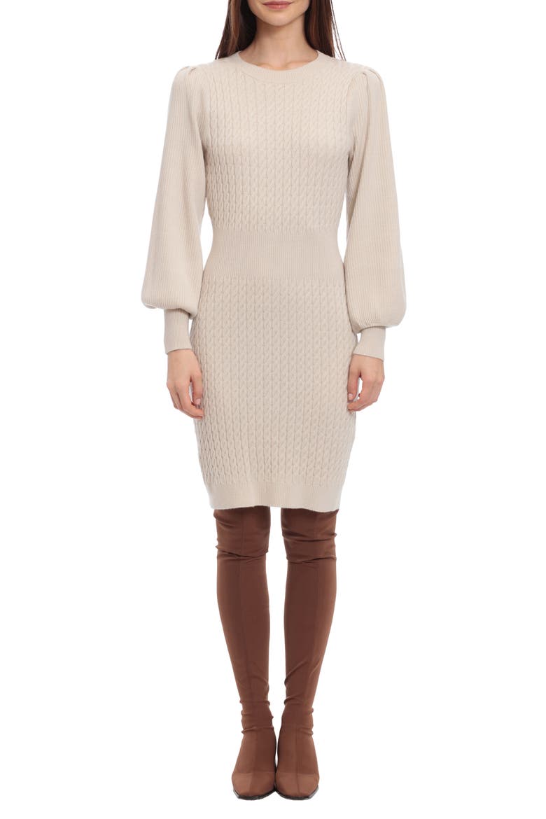 Cable Knit Sweater Dress, Main, color, WASHED WHITE