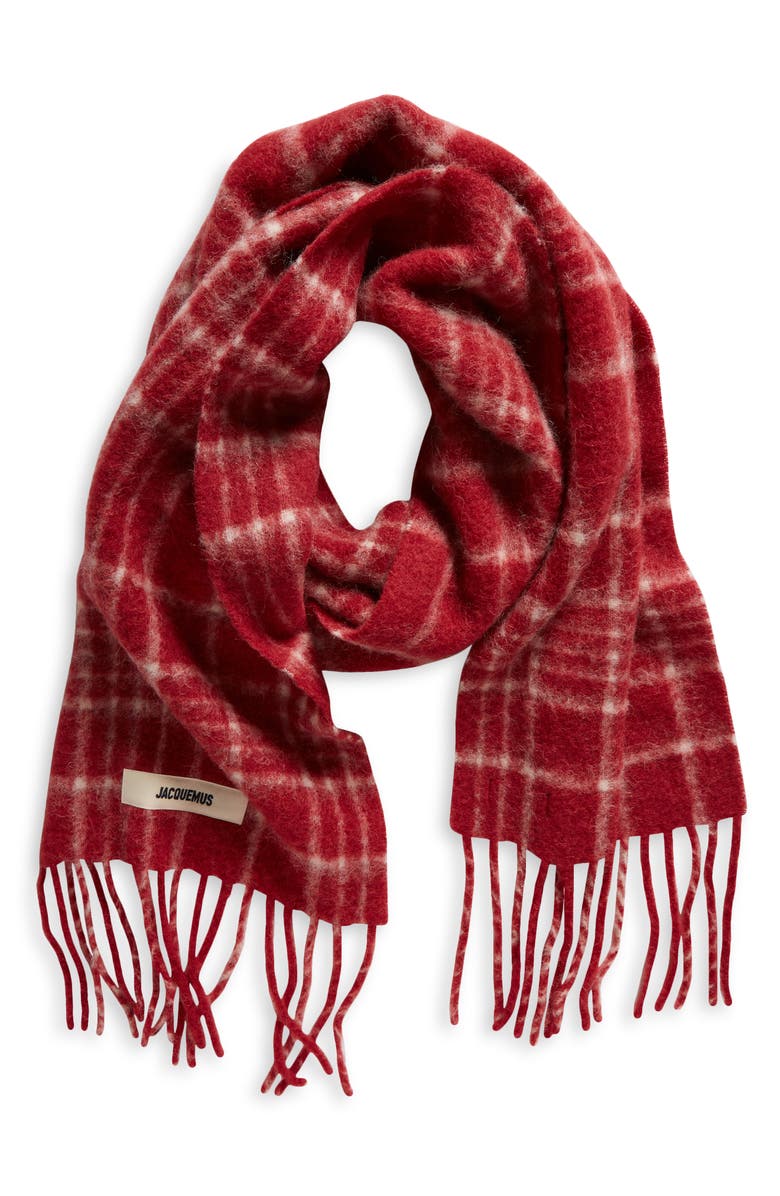 Jacquemus L'écharpe Carro Check Mohair, Alpaca & Virgin Wool Blend Fringe Scarf, Alternate, color, 