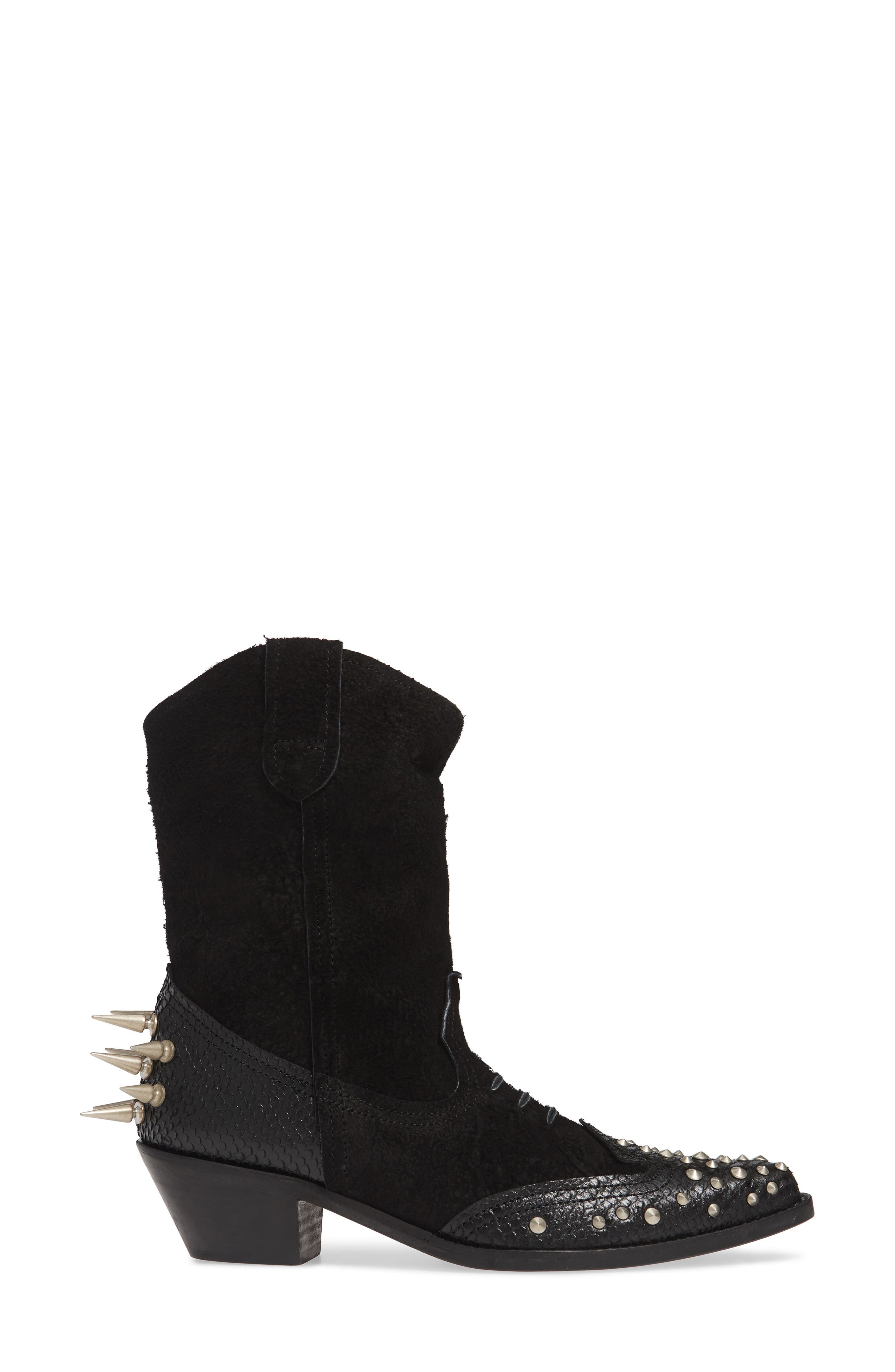 Spiked Ankle Cowboy Boots, Alternate, color, BLACK